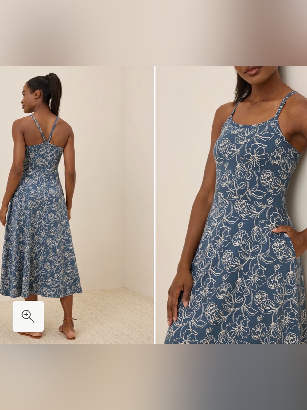 Pact Organic Cotton Fit & Flare Midi Dress Black Whimsical Floral Everyday XS - Picture 4 of 10
